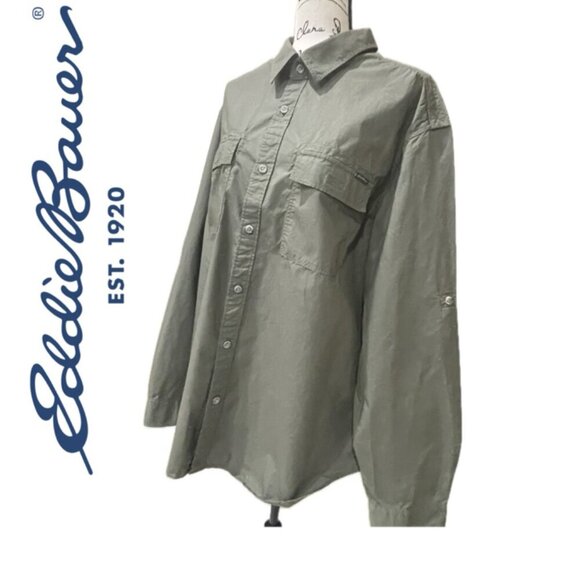 EDDIE BAUER LONG SLEEVE ARMY GREEN MILITARY  BRAVERY BUTTON UP SHIRT SZ XXLARGE - Picture 1 of 16